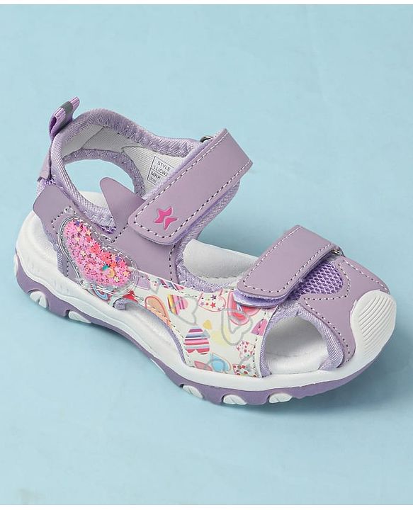 Cute Walk by Babyhug Velcro Closure Sandals with Heart Print - Purple