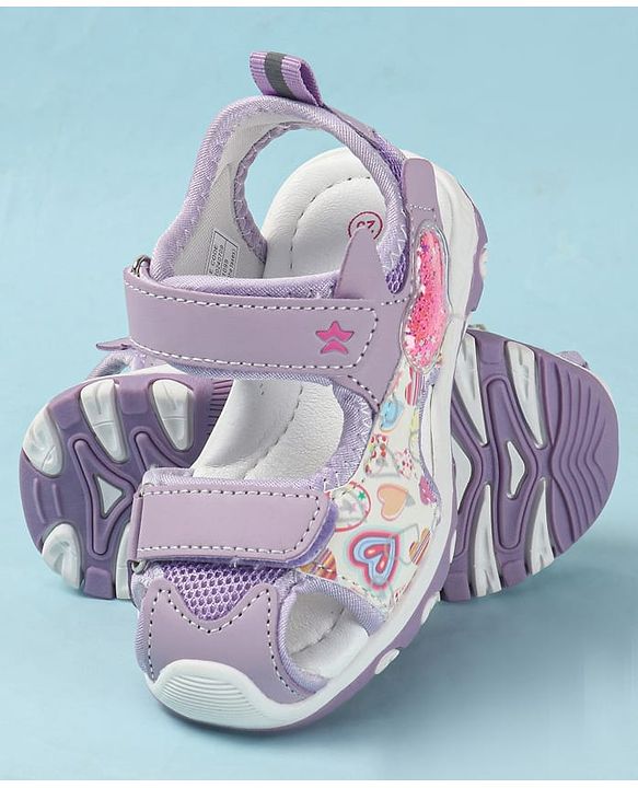 Cute Walk by Babyhug Velcro Closure Sandals with Heart Print - Purple