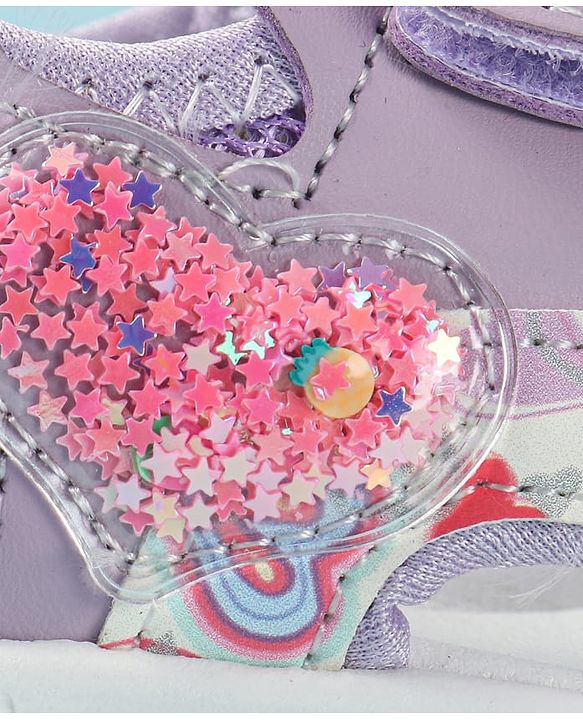 Cute Walk by Babyhug Velcro Closure Sandals with Heart Print - Purple