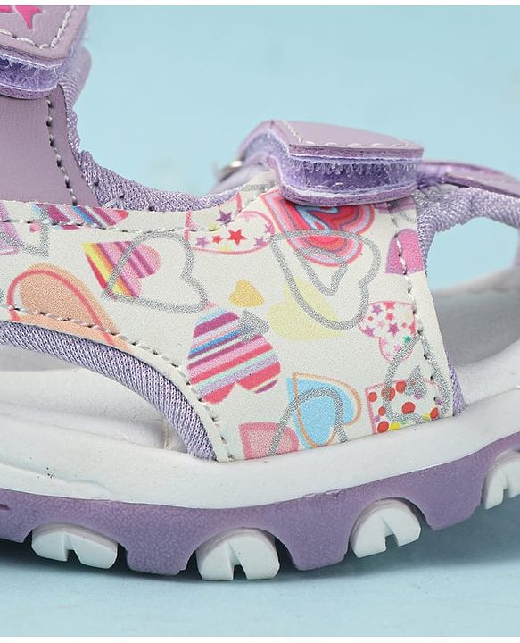Cute Walk by Babyhug Velcro Closure Sandals with Heart Print - Purple