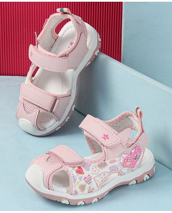 Cute Walk by Babyhug Velcro Closure Sandals with Heart Print - Purple