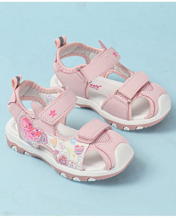 Cute Walk by Babyhug Velcro Closure Sandals with Heart Print - Purple