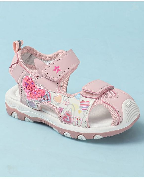 Cute Walk by Babyhug Velcro Closure Sandals with Heart Print - Purple