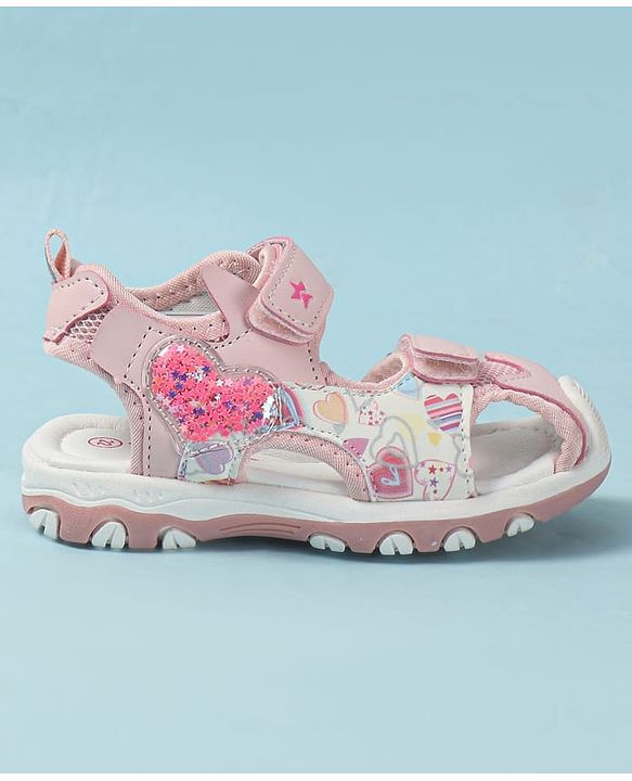 Cute Walk by Babyhug Velcro Closure Sandals with Heart Print - Purple