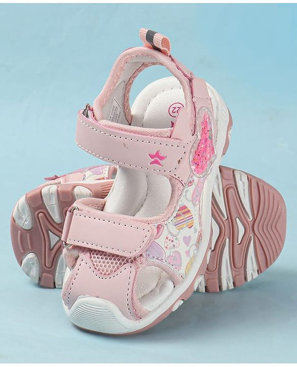 Cute Walk by Babyhug Velcro Closure Sandals with Heart Print - Purple