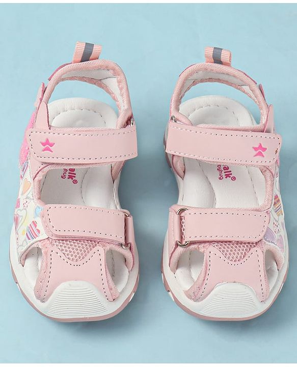 Cute Walk by Babyhug Velcro Closure Sandals with Heart Print - Purple