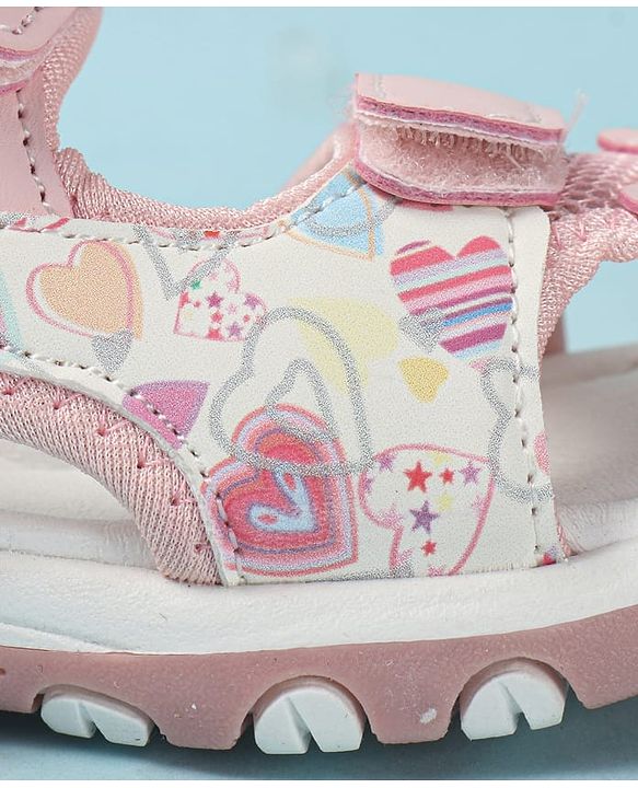 Cute Walk by Babyhug Velcro Closure Sandals with Heart Print - Purple