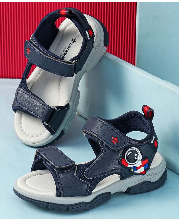 Cute Walk by Babyhug Velcro Closure Sandals with Astronaut Applique - Navy Blue