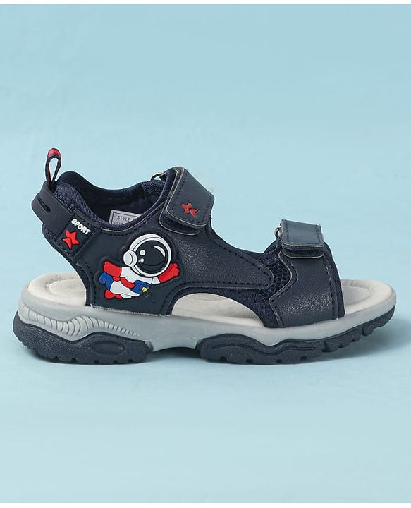 Cute Walk by Babyhug Velcro Closure Sandals with Astronaut Applique - Navy Blue