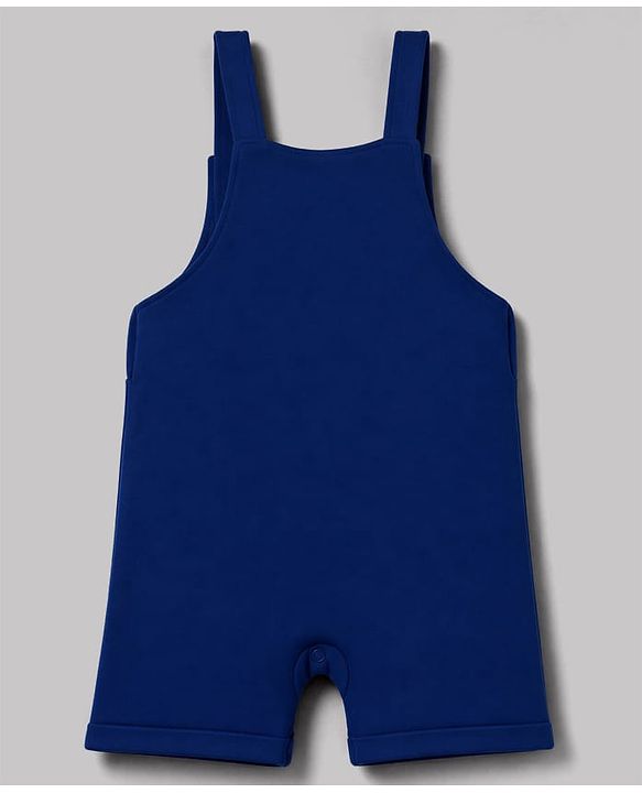 Babyhug 100% Cotton Single Jersey Knit Half Sleeves Striped Dungaree & T-Shirt with Cub Face Applique - Navy