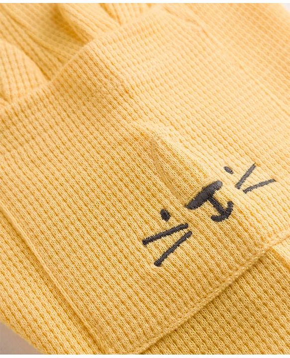 Babyhug 100% Cotton Knit Half Sleeves Striped & Text Embroidered Dungaree Set With T-Shirt - Khaki
