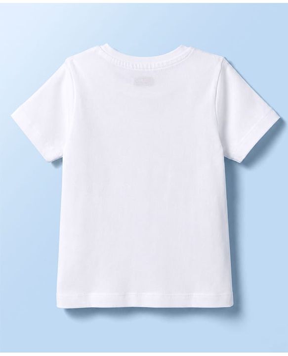 Babyhug 100% Cotton Single Jersey Knit Dungaree & Half Sleeves T-Shirt With Teddy Bear Emboridery - White