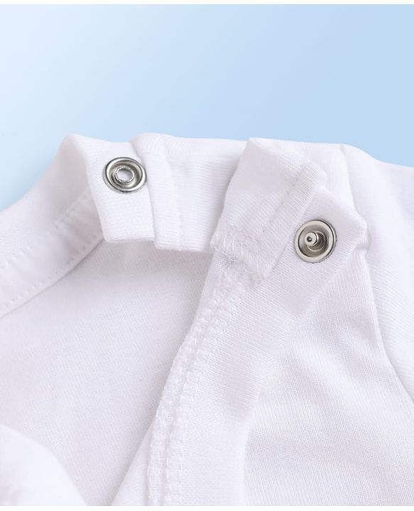 Babyhug 100% Cotton Single Jersey Knit Dungaree & Half Sleeves T-Shirt With Teddy Bear Emboridery - White
