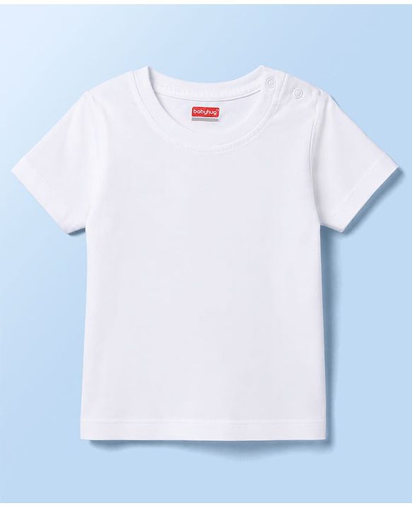 Babyhug 100% Cotton Single Jersey Knit Dungaree & Half Sleeves T-Shirt With Teddy Bear Emboridery - White