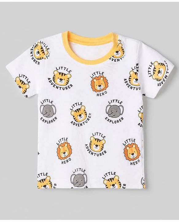 Babyhug 100% Cotton Waffle Knit Half Sleeves Tee and Dungaree with Knee Length and Lion Applique in White for 3-6 Months