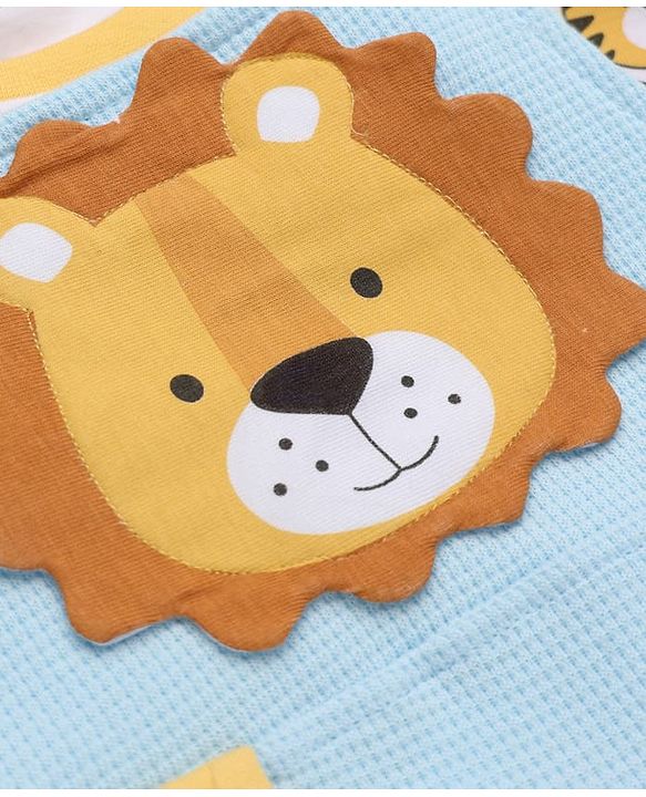Babyhug 100% Cotton Waffle Knit Half Sleeves Tee and Dungaree with Knee Length and Lion Applique in White for 3-6 Months