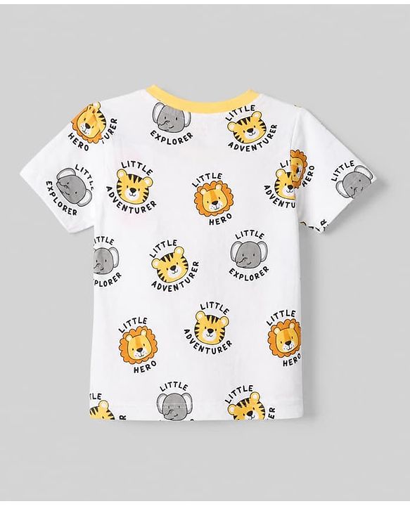 Babyhug 100% Cotton Waffle Knit Half Sleeves Tee and Dungaree with Knee Length and Lion Applique in White for 3-6 Months
