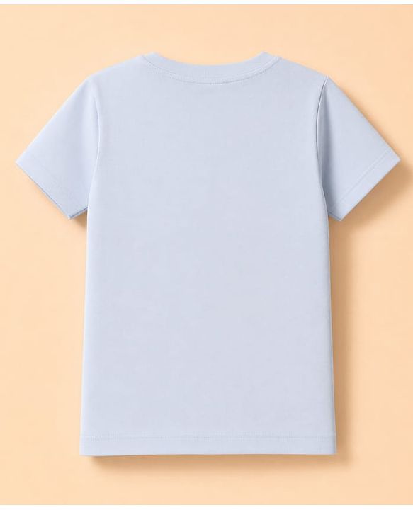 Babyhug 100% Cotton Knit Half Sleeves Striped & Animal Embroidered Dungaree With Text Printed Tee - Light Blue