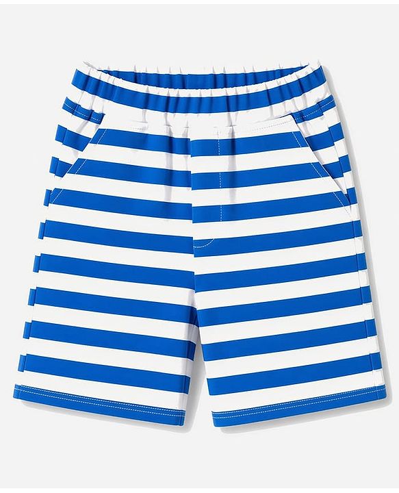 Babyhug 100% Cotton Interlock Knit Half Sleeves T-Shirt & Striped Shorts With Dino Print - Blue