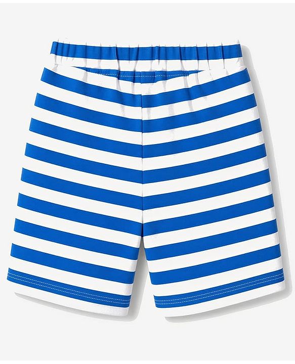 Babyhug 100% Cotton Interlock Knit Half Sleeves T-Shirt & Striped Shorts With Dino Print - Blue