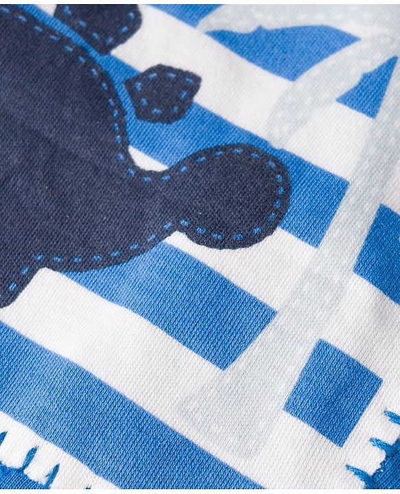 Babyhug 100% Cotton Interlock Knit Half Sleeves T-Shirt & Striped Shorts With Dino Print - Blue