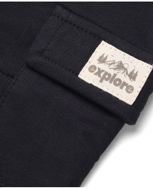 Babyhug Cotton Terry Knit Full Length Lounge Pant With Cargo Pockets & Patch - Black