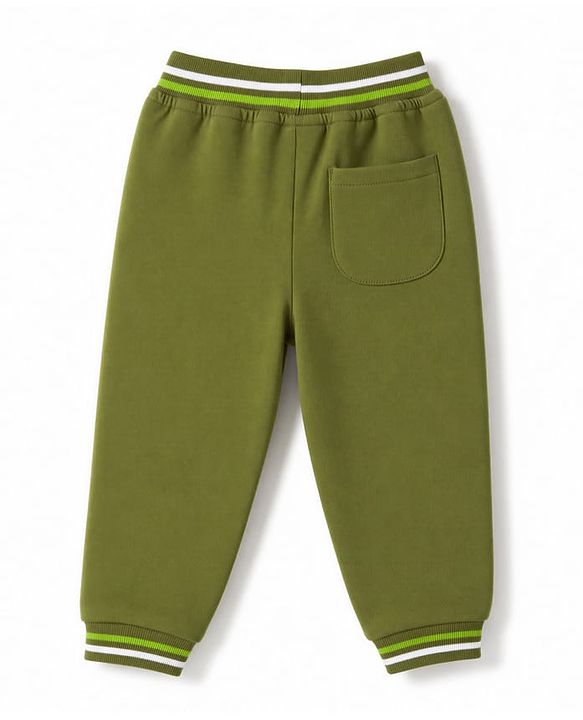 Babyhug 100% Cotton Terry Knit Full Length Joggers With Ready To Explore Text Print - Green