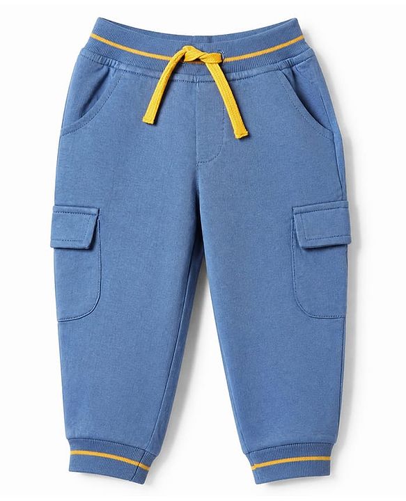 Babyhug Cotton Terry Knit Lounge Pant with Ribbed Waist - Blue