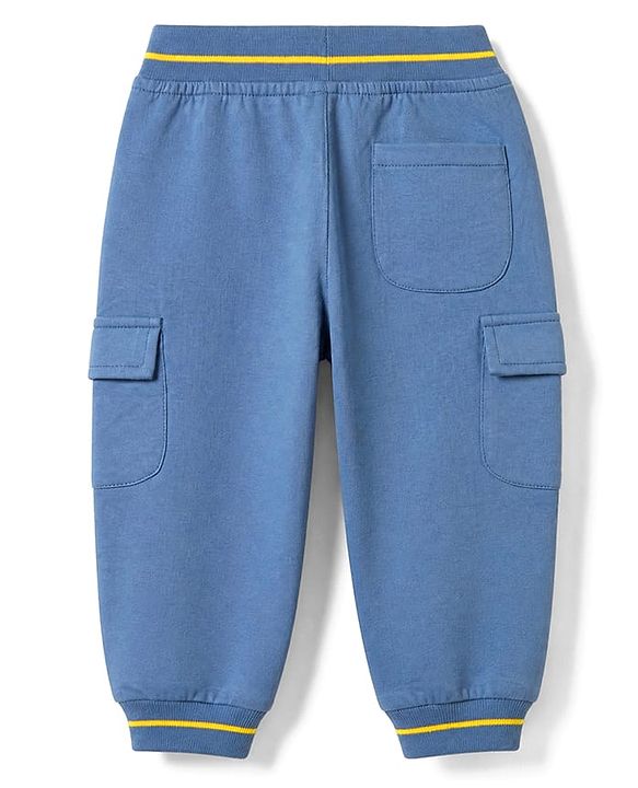 Babyhug Cotton Terry Knit Lounge Pant with Ribbed Waist - Blue