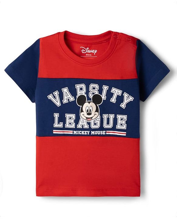 Babyhug Disney Single Jersey Knit Half Sleeves T-Shirt & Shorts Set With Mickey Mouse Graphics - Multicolor