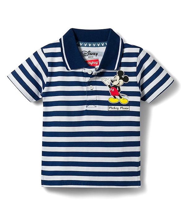Babyhug Disney Single Jersey Knit Half Sleeves Polo T-Shirt with Stripes & Mickey Mouse Print Pack of 2 - Multicolour