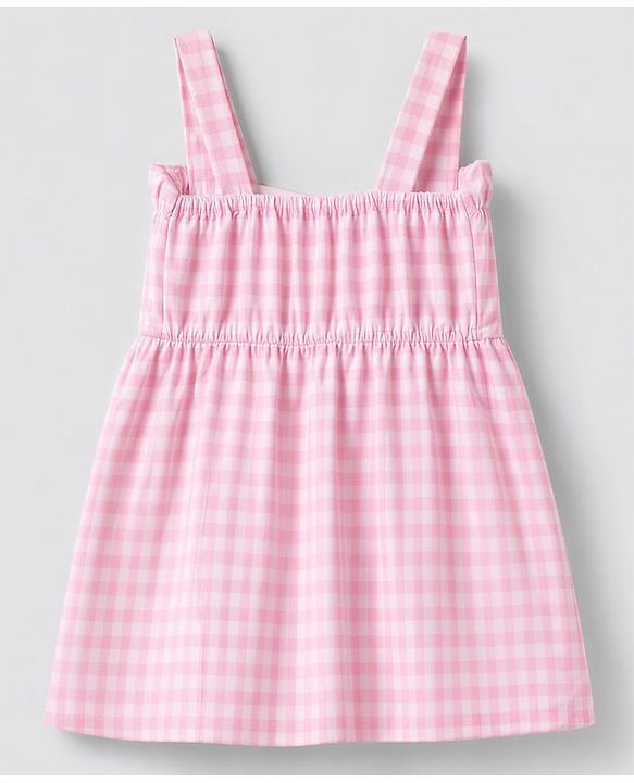 Babyhug Seer Sucker 100% Cotton Woven Sleeveless Top with Bow Applique and Checks Print - Pink