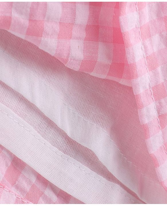 Babyhug Seer Sucker 100% Cotton Woven Sleeveless Top with Bow Applique and Checks Print - Pink