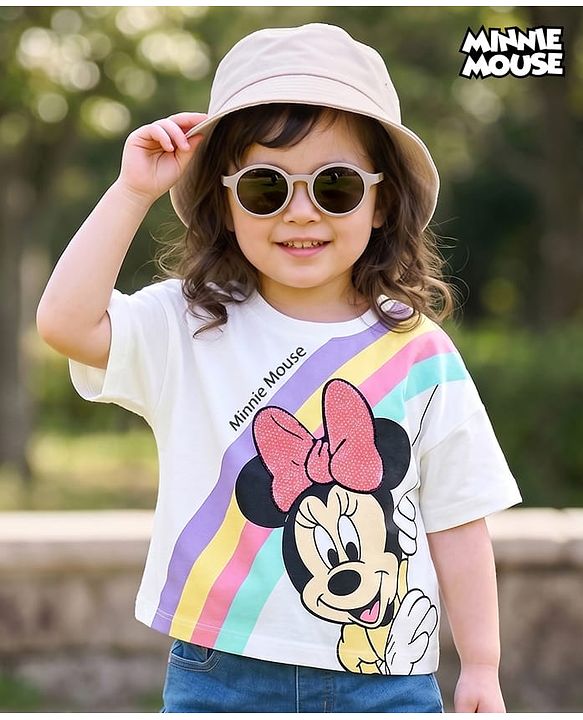 Babyhug Disney Cotton Knit T-Shirts Half Sleeves with Minnie Mouse Graphics White 3-6 Months