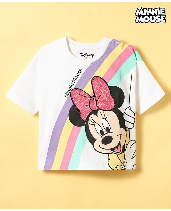 Babyhug Disney Cotton Knit T-Shirts Half Sleeves with Minnie Mouse Graphics White 3-6 Months