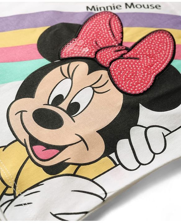 Babyhug Disney Cotton Knit T-Shirts Half Sleeves with Minnie Mouse Graphics White 3-6 Months