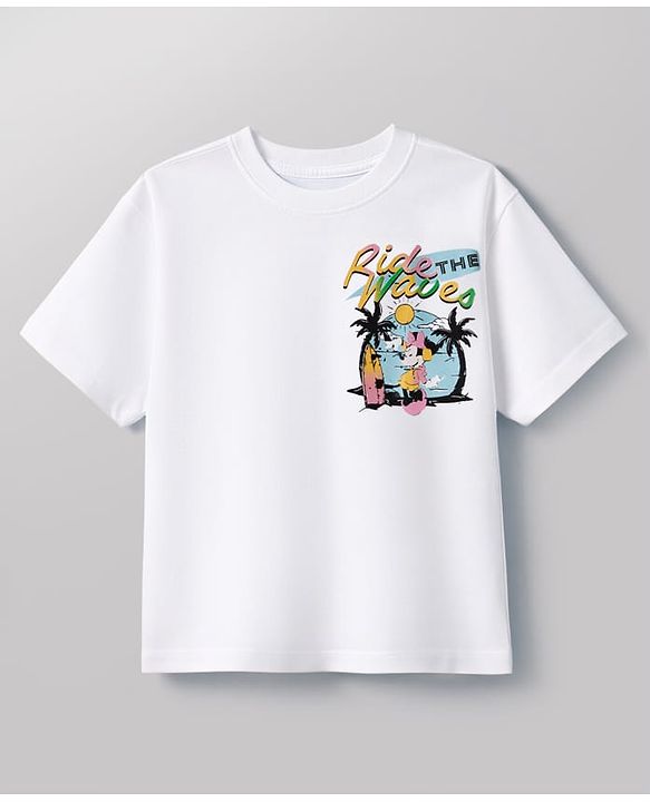 Pine Kids Disney Cotton Knit T-Shirt Half Sleeves Round Neck with Minnie Mouse and Friends Graphic Print White 4-5 Years
