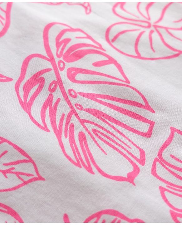 Babyhug 100% Cotton Knit Sleeveless Tropical Theme Printed Top - Pink & White