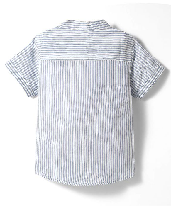 Babyhug Cotton Woven Half Sleeves Striped Kurta Style Shirt & Denim Shorts Set - Blue