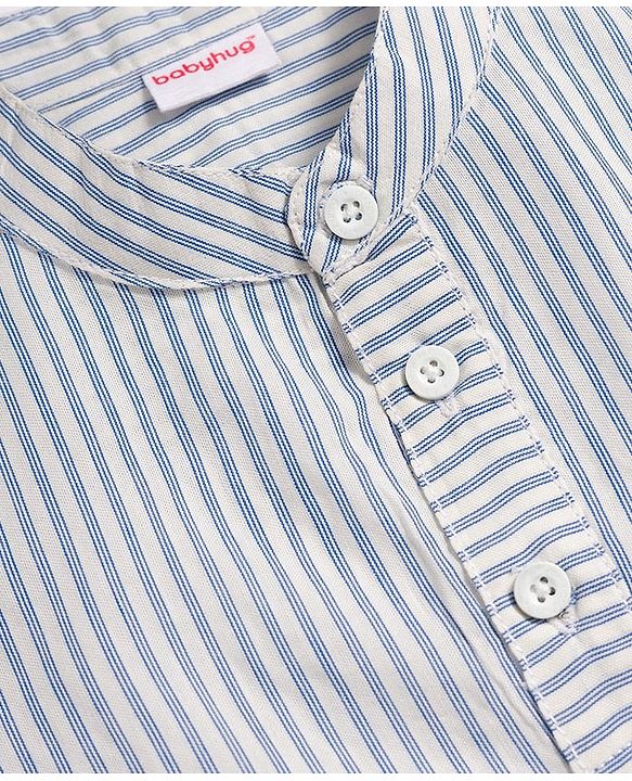 Babyhug Cotton Woven Half Sleeves Striped Kurta Style Shirt & Denim Shorts Set - Blue