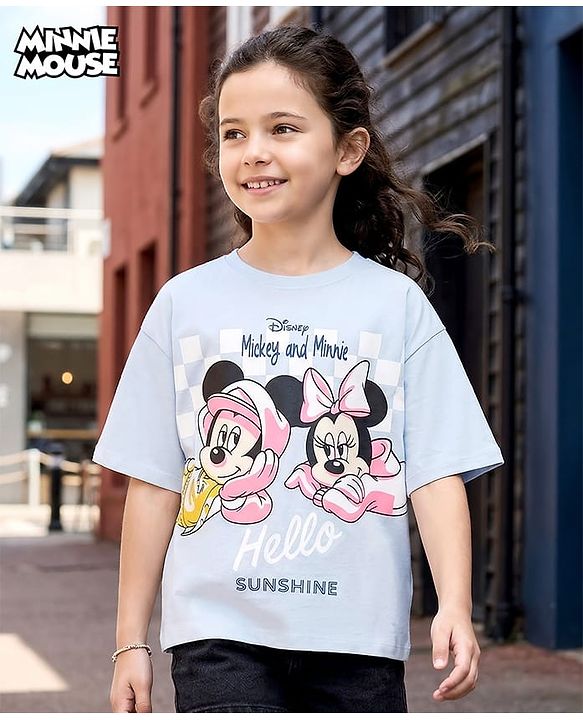 Pine Kids Disney Half Sleeves T-Shirt With Minnie Mouse & Friends Graphics - Blue