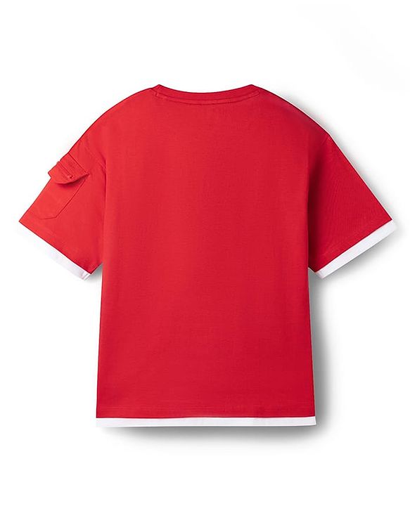Pine Kids Marvel Cotton Knit Drop Shoulder Half Sleeves T-Shirt with Spiderman Graphic - Red