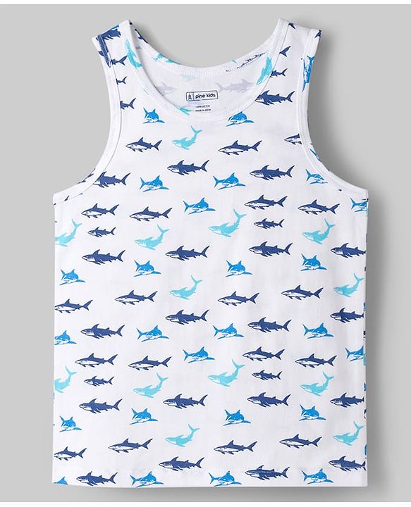 Pine Kids Cotton Lycra Knit Sleeveless Vests With Shark Print Pack of 3 - Multicolor