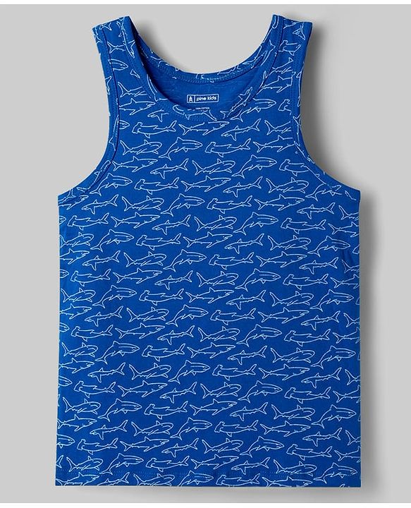 Pine Kids Cotton Lycra Knit Sleeveless Vests With Shark Print Pack of 3 - Multicolor