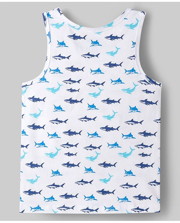 Pine Kids Cotton Lycra Knit Sleeveless Vests With Shark Print Pack of 3 - Multicolor