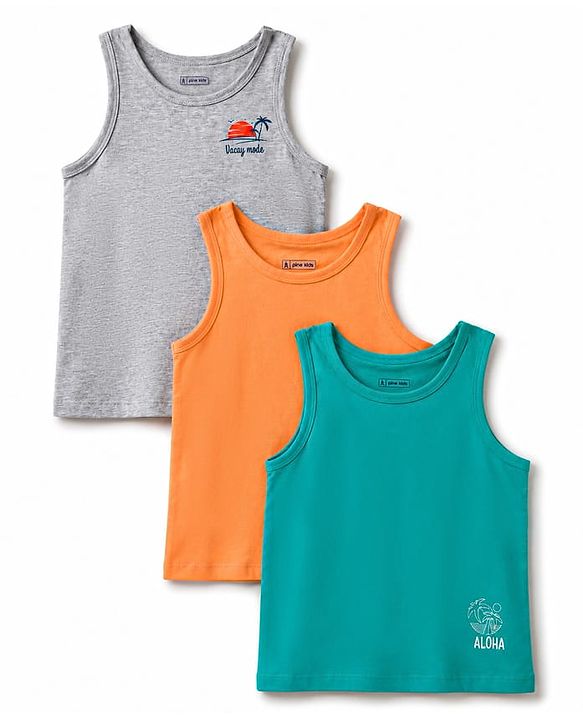 Pine Kids Cotton Lycra Knit Sleeveless Solid Vests Pack of 3 - Multicolor