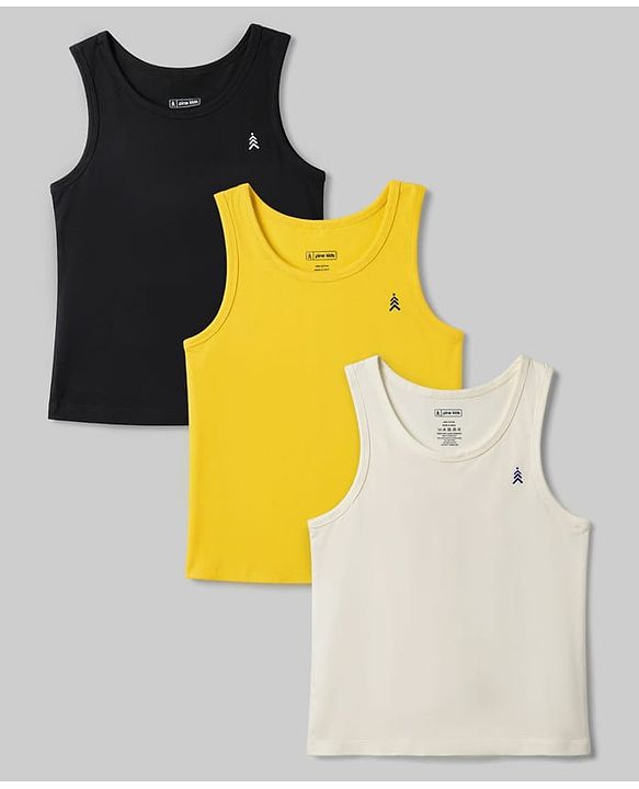 Pine Kids Cotton Lycra Knit Sleeveless Solid Vests Pack of 3 - (Color May Vary)