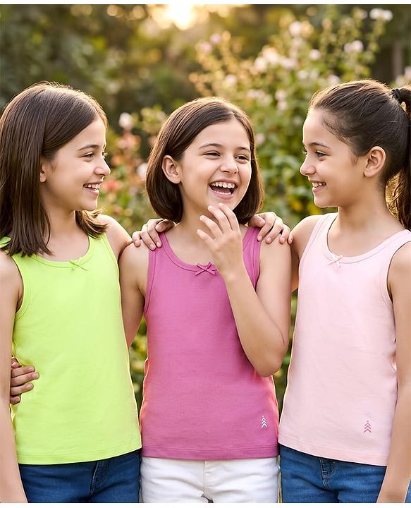 Pine Kids Cotton Lycra Knit Sleeveless Solid Vests Pack of 3 - Multicolor