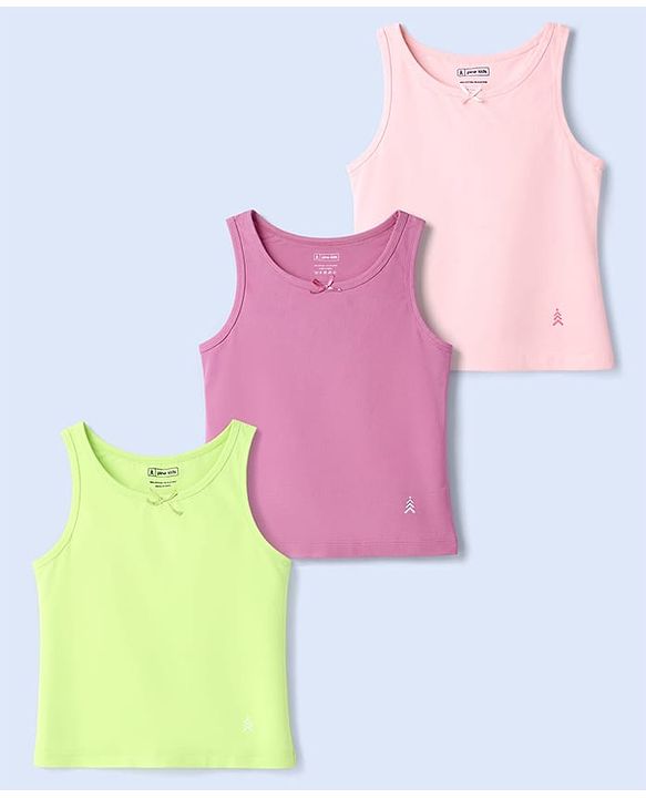 Pine Kids Cotton Lycra Knit Sleeveless Solid Vests Pack of 3 - Multicolor