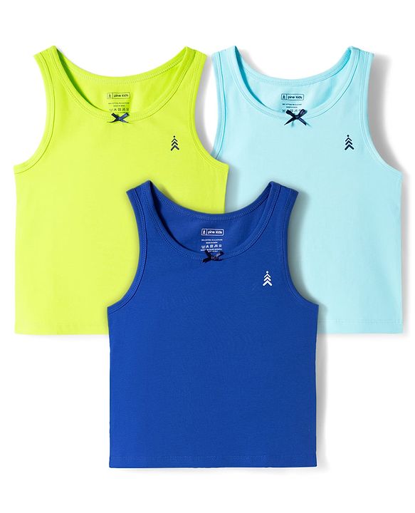 Pine Kids Cotton Lycra Knit Sleeveless Solid Vests Pack of 3 (Color May Vary)